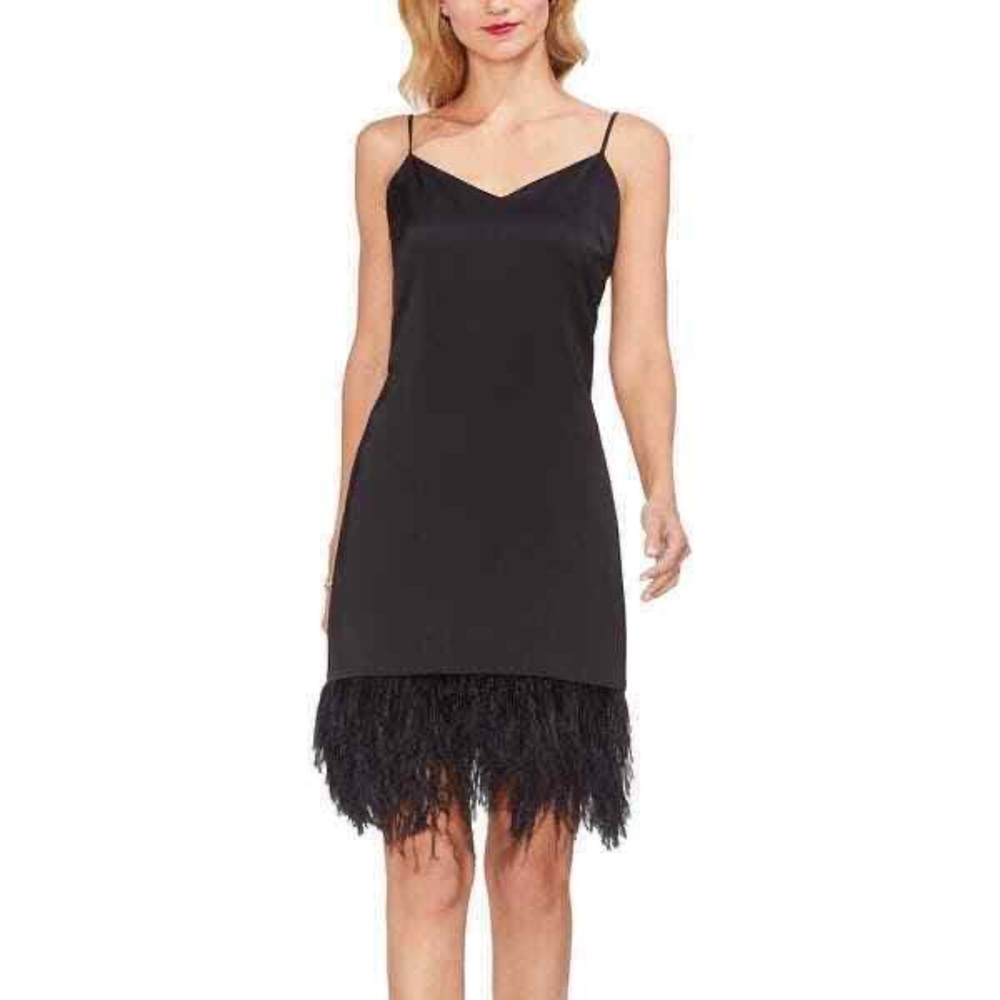 Vince Camuto Black Ostrich Feather Slip Dress Size 4